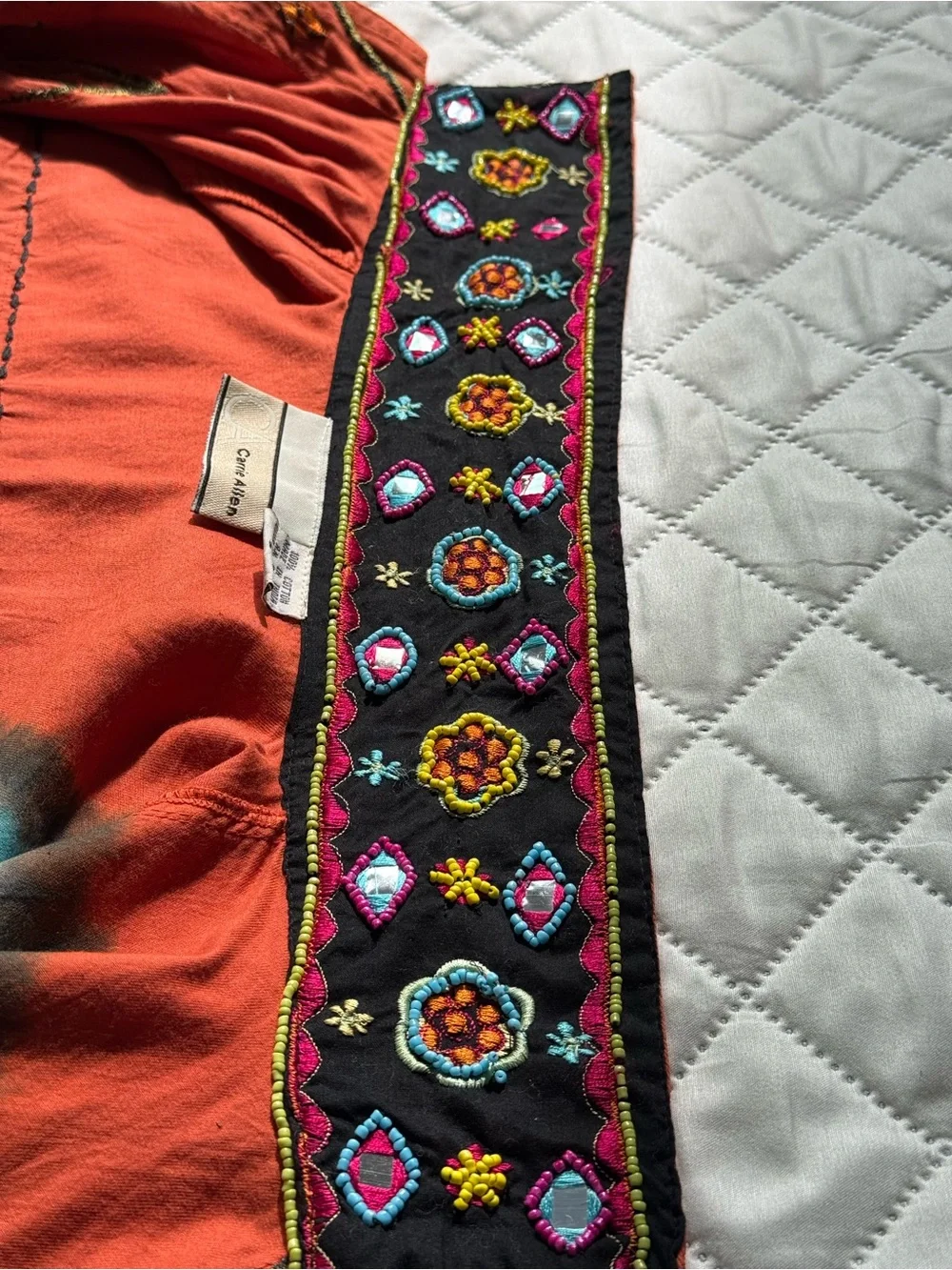 Carrie Allen Beaded Embroidered Art Jacket Boho Wearable Art Hand Painted L
